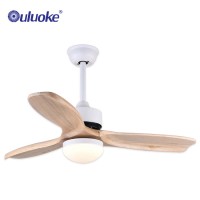 Modern 52 inch low profile wood blades ceiling fan with led lights remote control